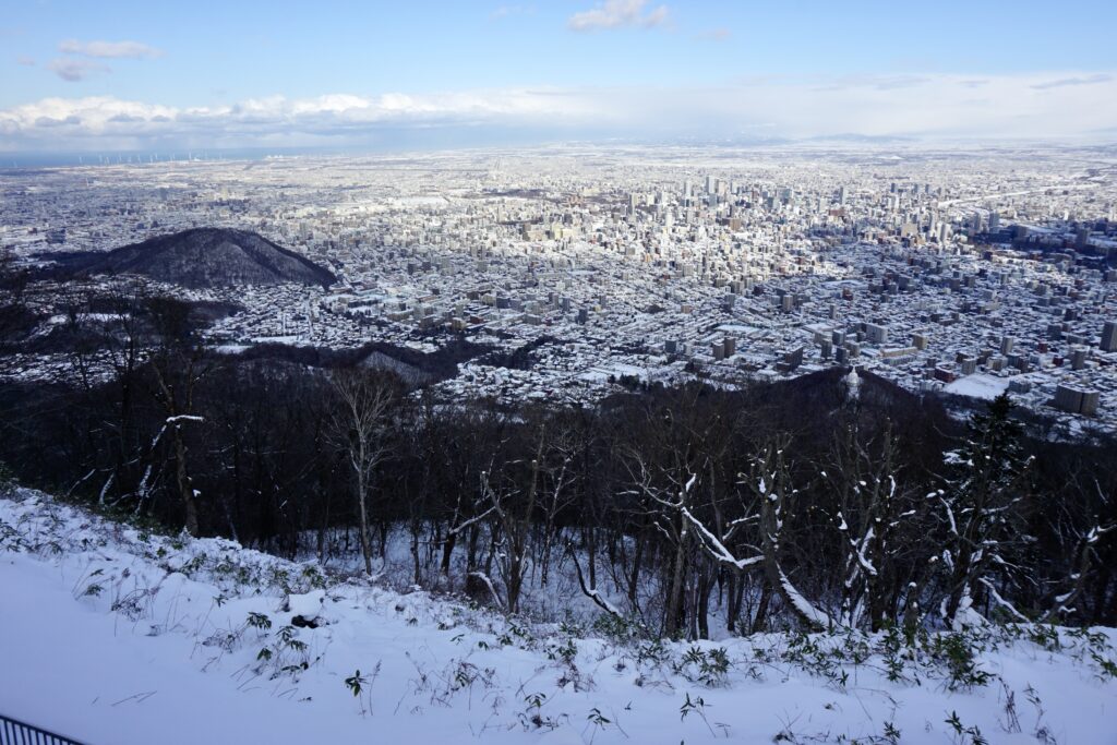 札幌藻岩山白天俯瞰 北海道城市雪景