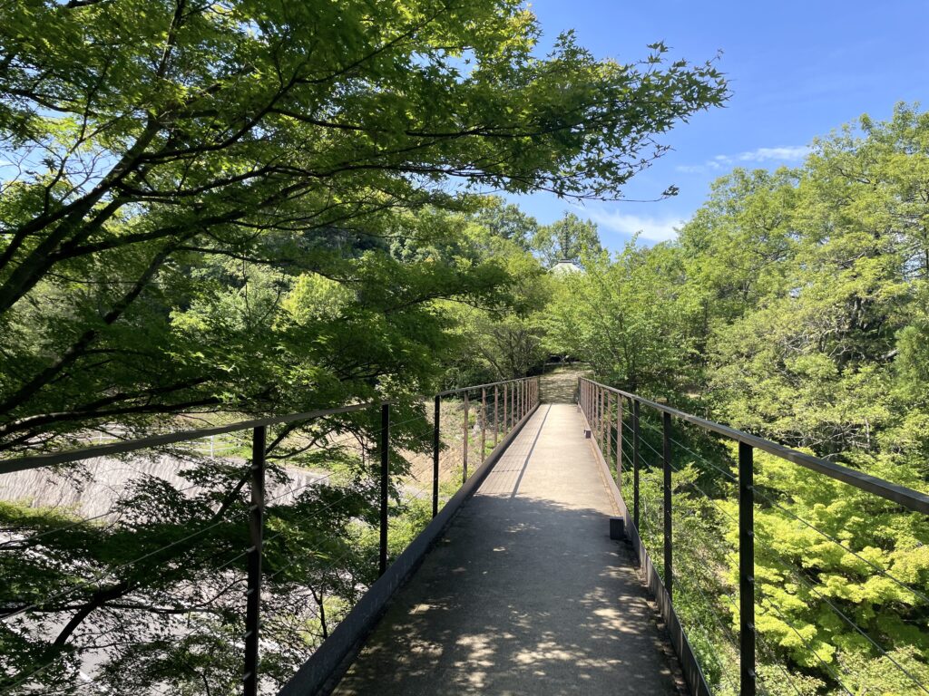 廣島神勝寺通往洸庭的棧橋　兩側楓樹與初夏新綠